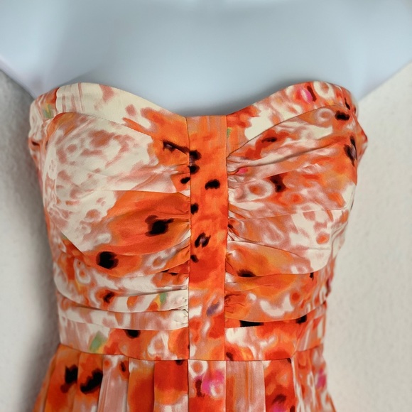 Parker Posies Watercolor Orange Silk Mini Dress Sz M - Picture 2 of 11